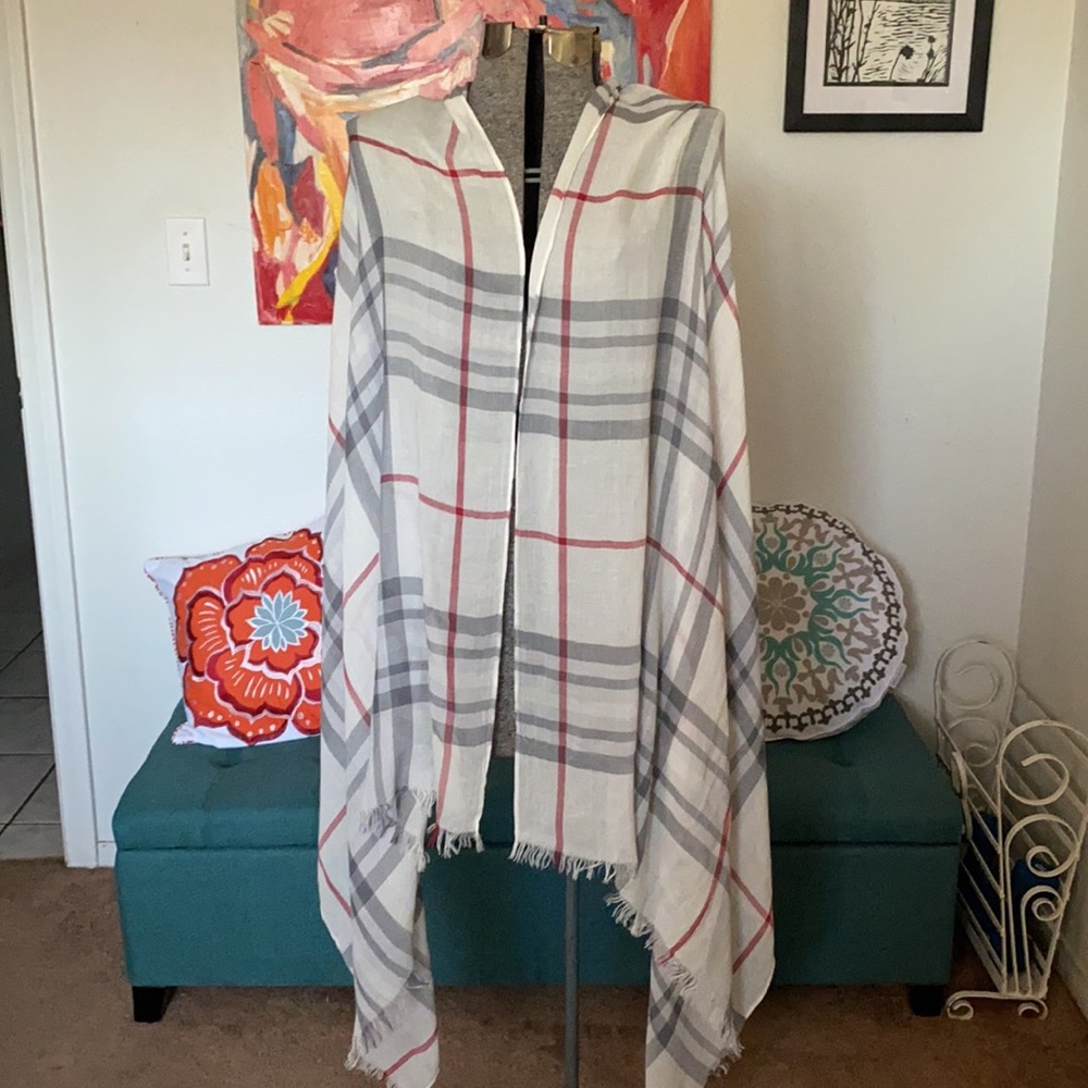 Large Sheer Viscose Plaid Shawl Scarf